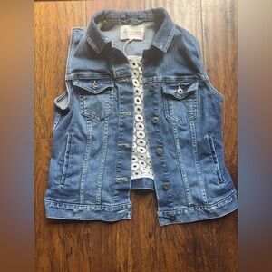 Vince Camuto Denim Vest with White Lace Inset